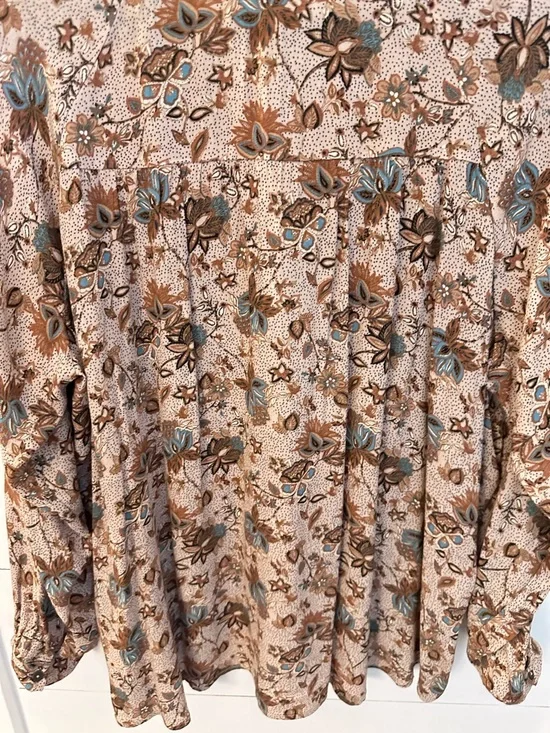 MASON BELLE Lilou Smock Neck Brown ditzy floral ruffled relaxed drop sleeve top - Picture 11 of 15